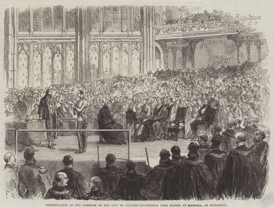 Presentation of the Freedom of the City to Lieutenant-General Lord Napier of Magdala, at Guildhall by Sir John Charles Robinson